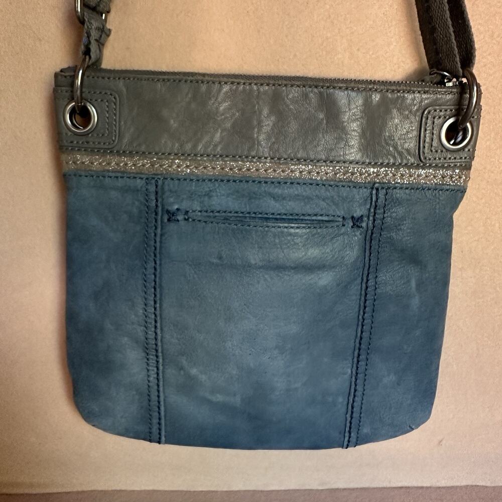 The Sak soft flat leather Blue Gray Cross Body Shoulder Bag Leather Pristine - Picture 5 of 13